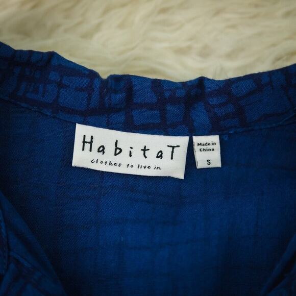 Habitat Size Small S Blue Plaid Print Collared Button Front Artsy Top Blouse - Picture 3 of 4